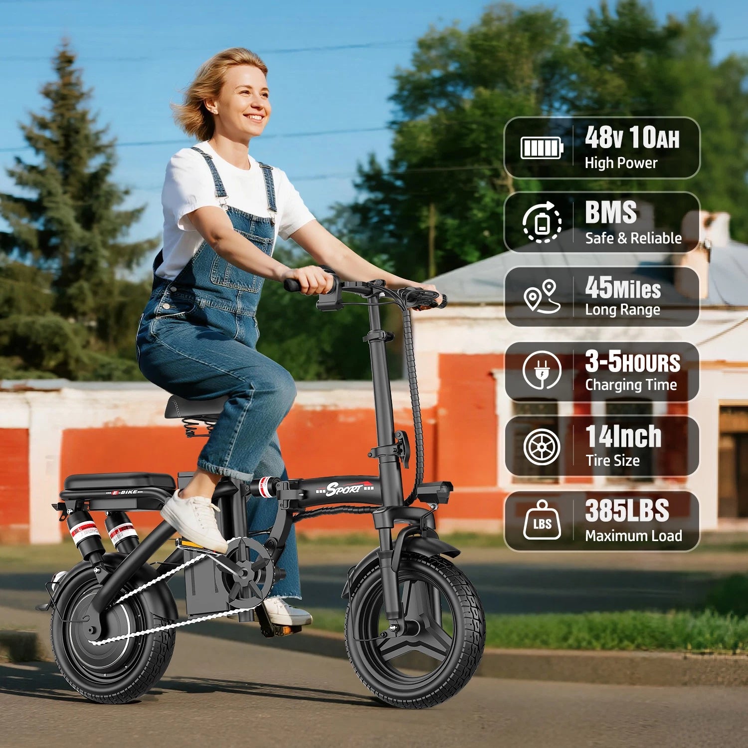 Foldable Electric Bike Peak 1000W 45Miles 25MPH E Bikes UL 2849 Certified Adult