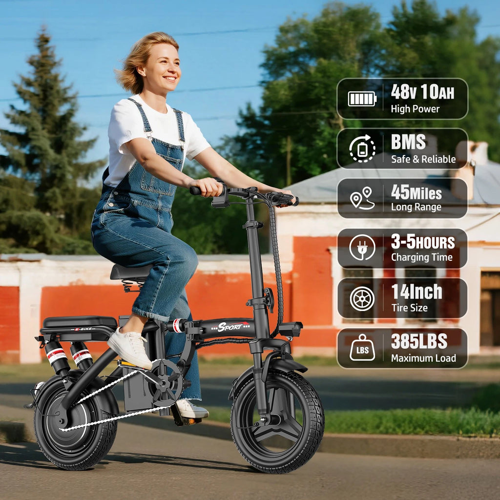 Foldable Electric Bike Peak 1000W 45Miles 25MPH E Bikes UL 2849 Certified Adult